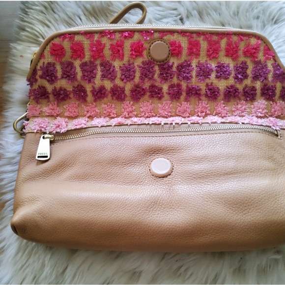 Fossil Preston Straw and leather Clutch Pouch Bag Purse NWT Handbag - Picture 5 of 12